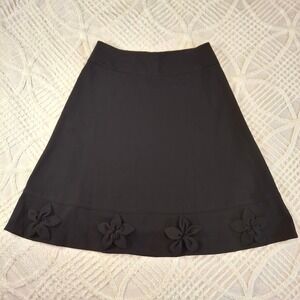 East 5th Womens Size 14 Black A-Line Skirt 3D Floral Applique Hem Stretch